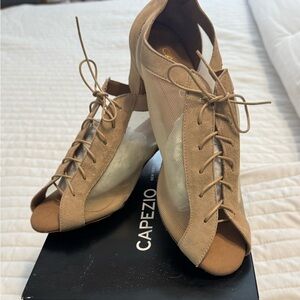 Capezio Tan Mesh Peep-Toe Heels